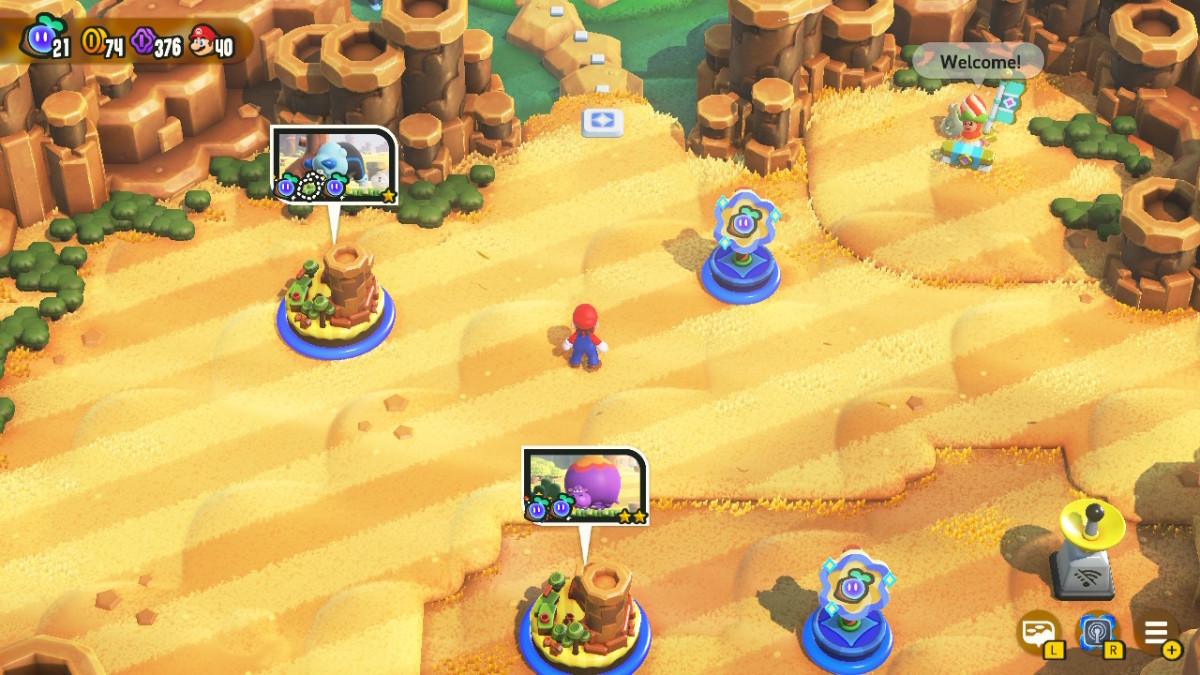 The first open area in World 1 of Super Mario Bros. Wonder.